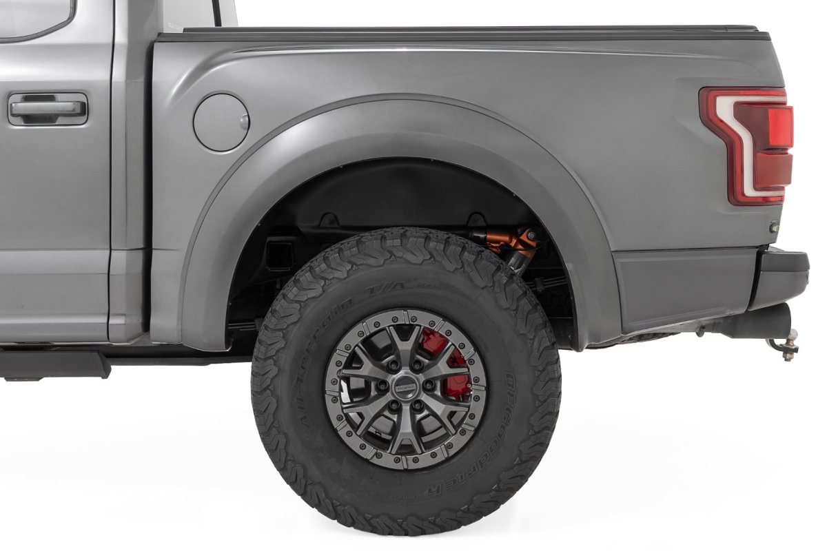 Ford F-150 Raptor Rear Wheel Well Liners - Rough Country - All-Black - 4WD - '17-'20